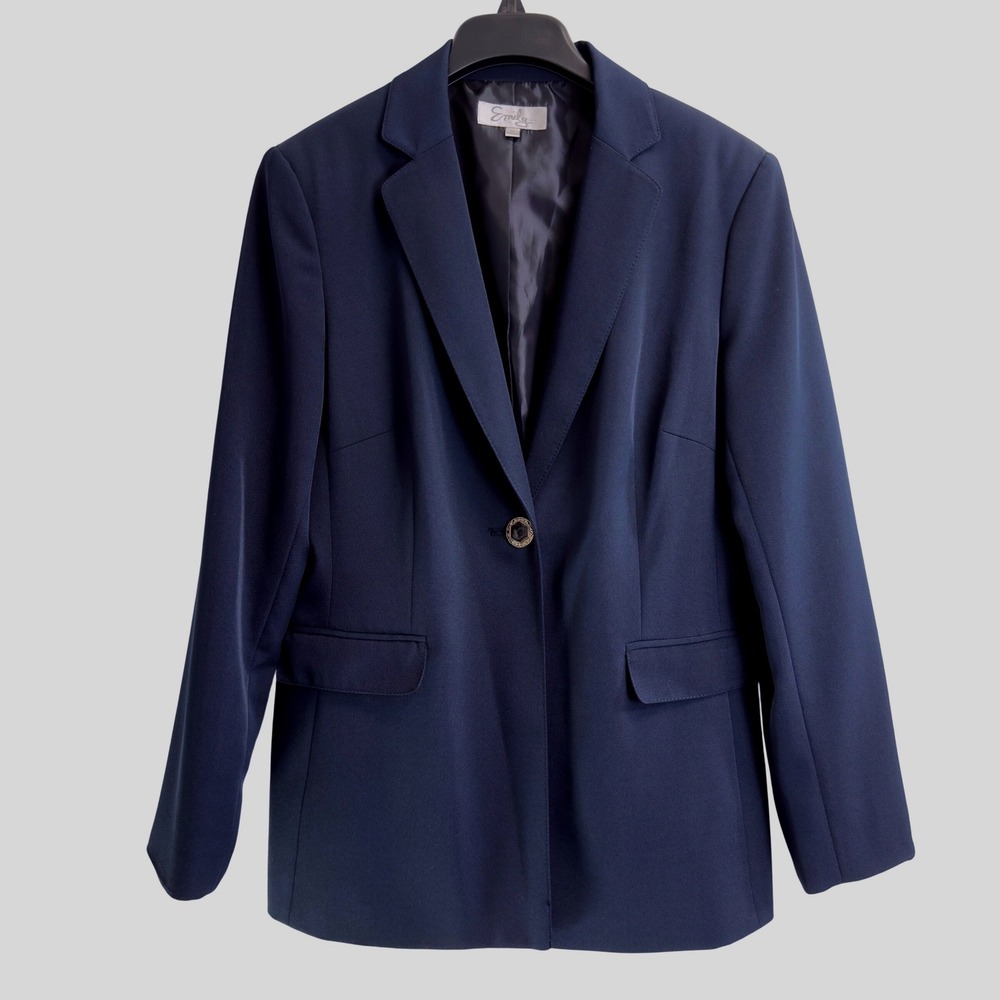 Emily Navy Blue Single Button Blazer Jacket Size 12 Professional Career Office